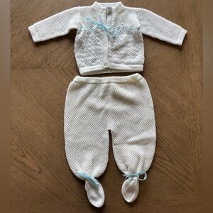 Knit Newborn White and Blue Kids Footie Set